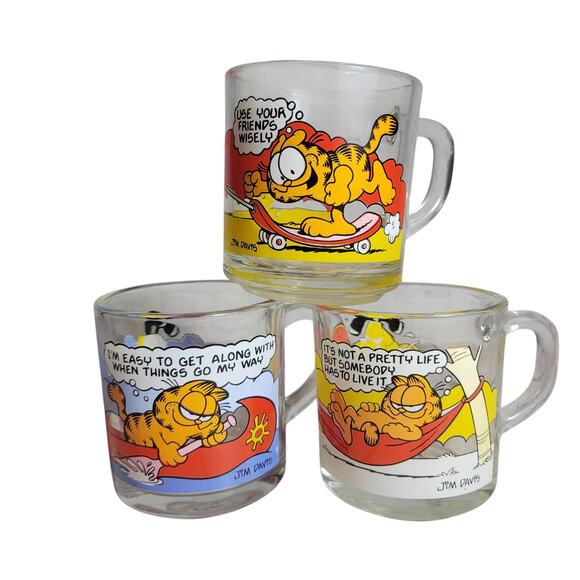 McDonald’s Garfield Glass Mugs Cups 1978 Jim Davis Made In USA Lot Of 3 Vintage - Picture 1 of 8